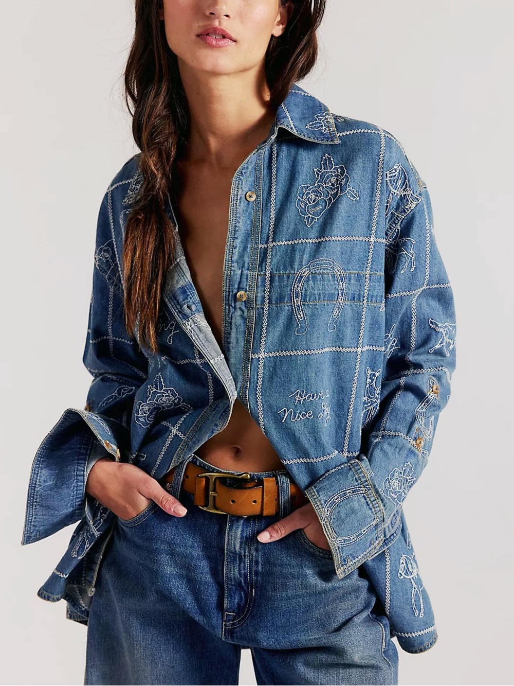 Free People / We The Free Have A Nice Day Denim Top